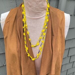 Vintage glass beaded necklace yellow & brown